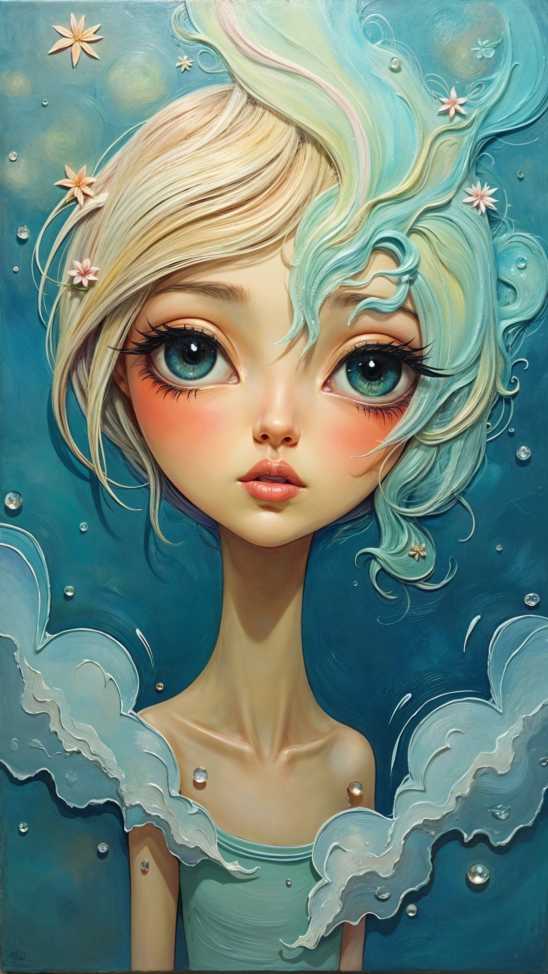 Whimsical Portrait of a Young Girl with Oceanic Elements