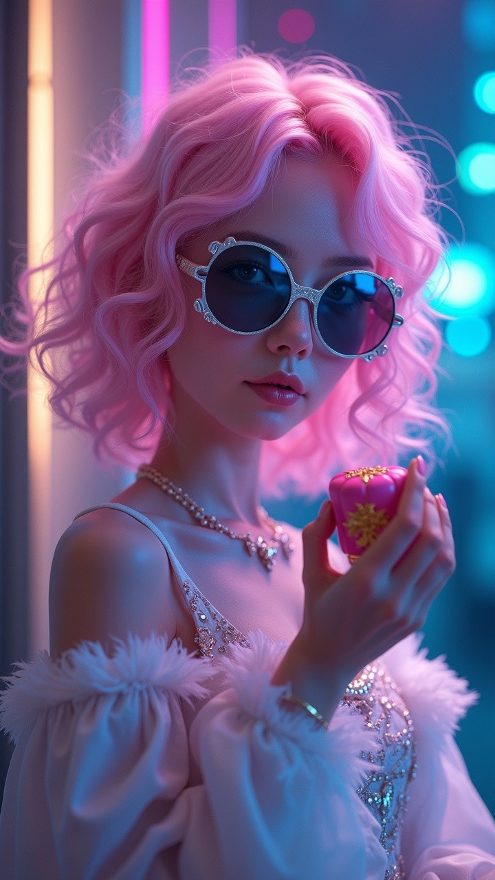 Stylish Individual with Pink Hair in Neon Lighting