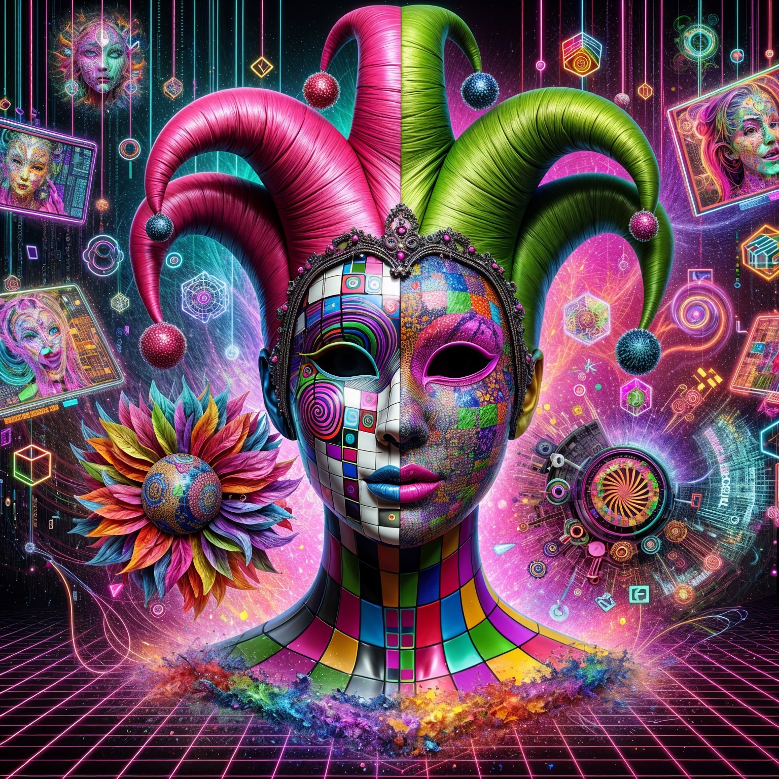 Surreal Digital Artwork of Split-Faced Figure