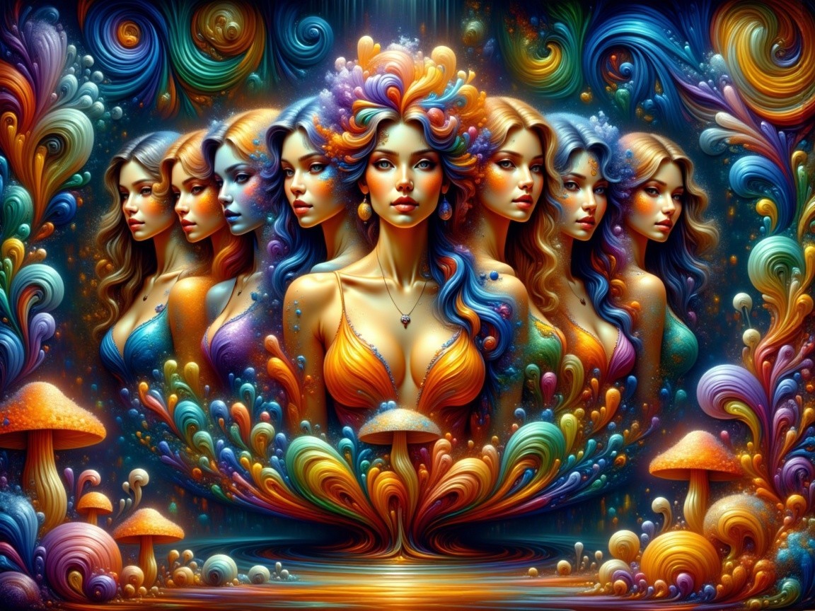 Surreal Artwork of Ethereal Women in Colorful Patterns