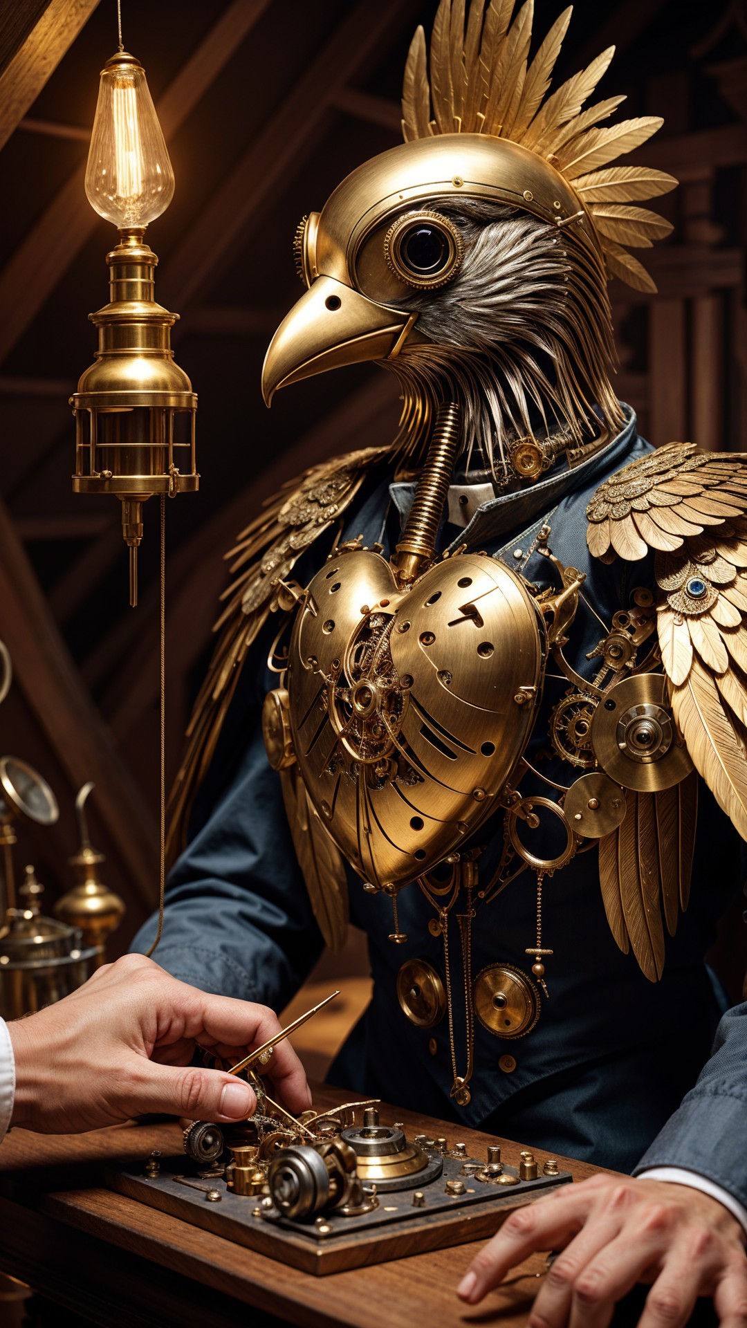 Steampunk Workshop with Mechanical Bird-Human Figure