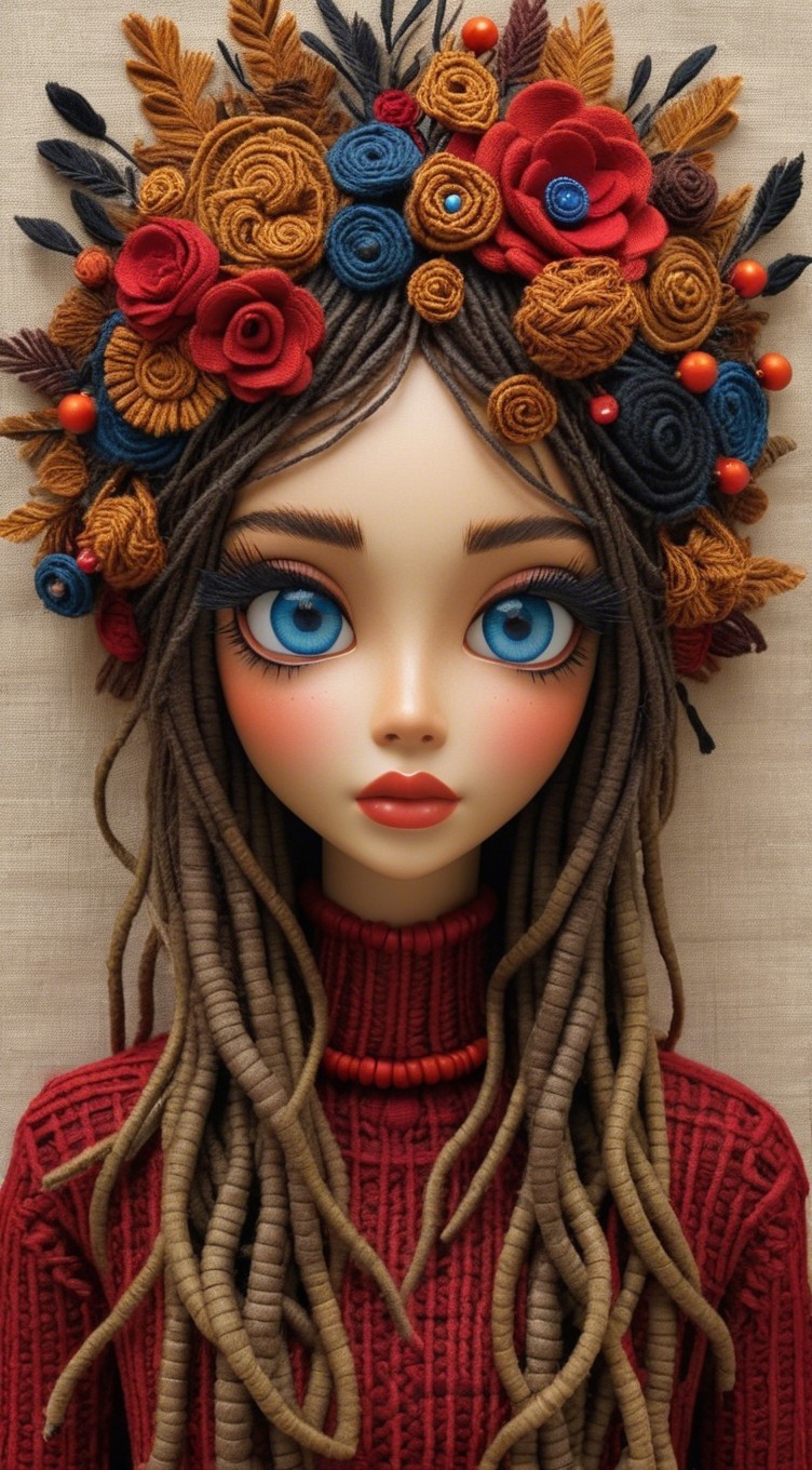 Whimsical Doll with Blue Eyes and Braided Hair