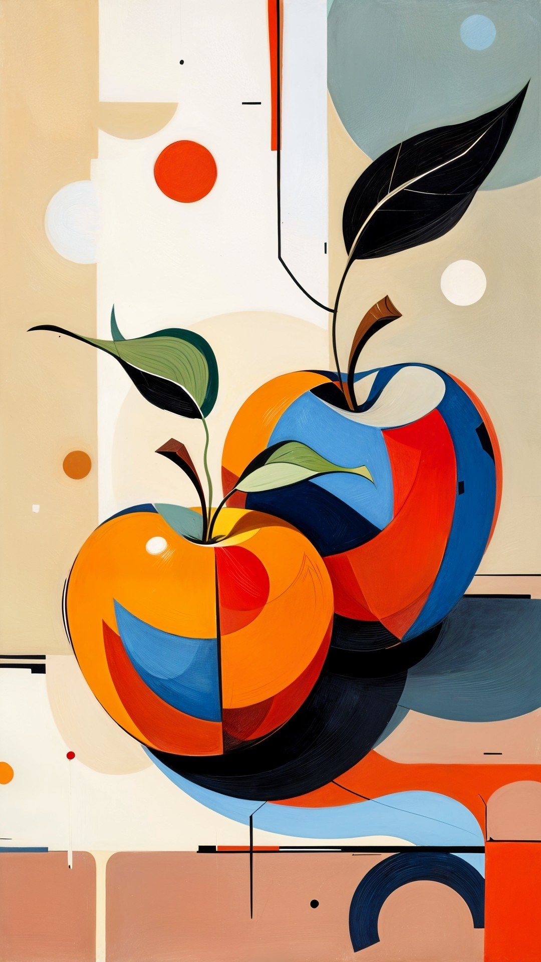 Stylized Apples in Vibrant Colors on Abstract Background