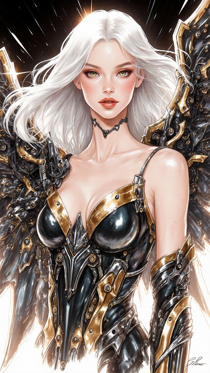 Character with Silver Hair and Black Armor Design
