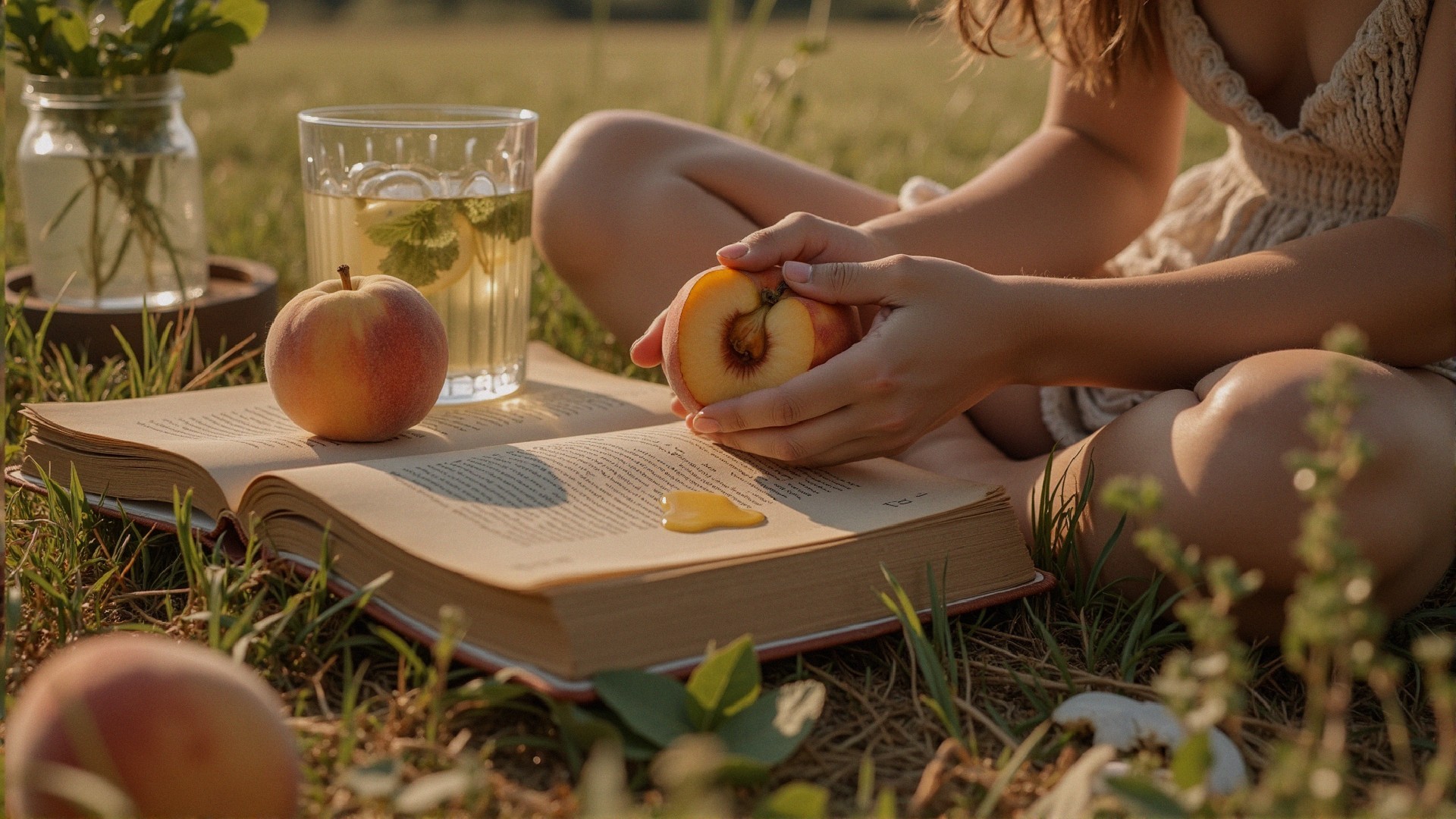 Child with Apple in Grassy Field on a Sunny Day