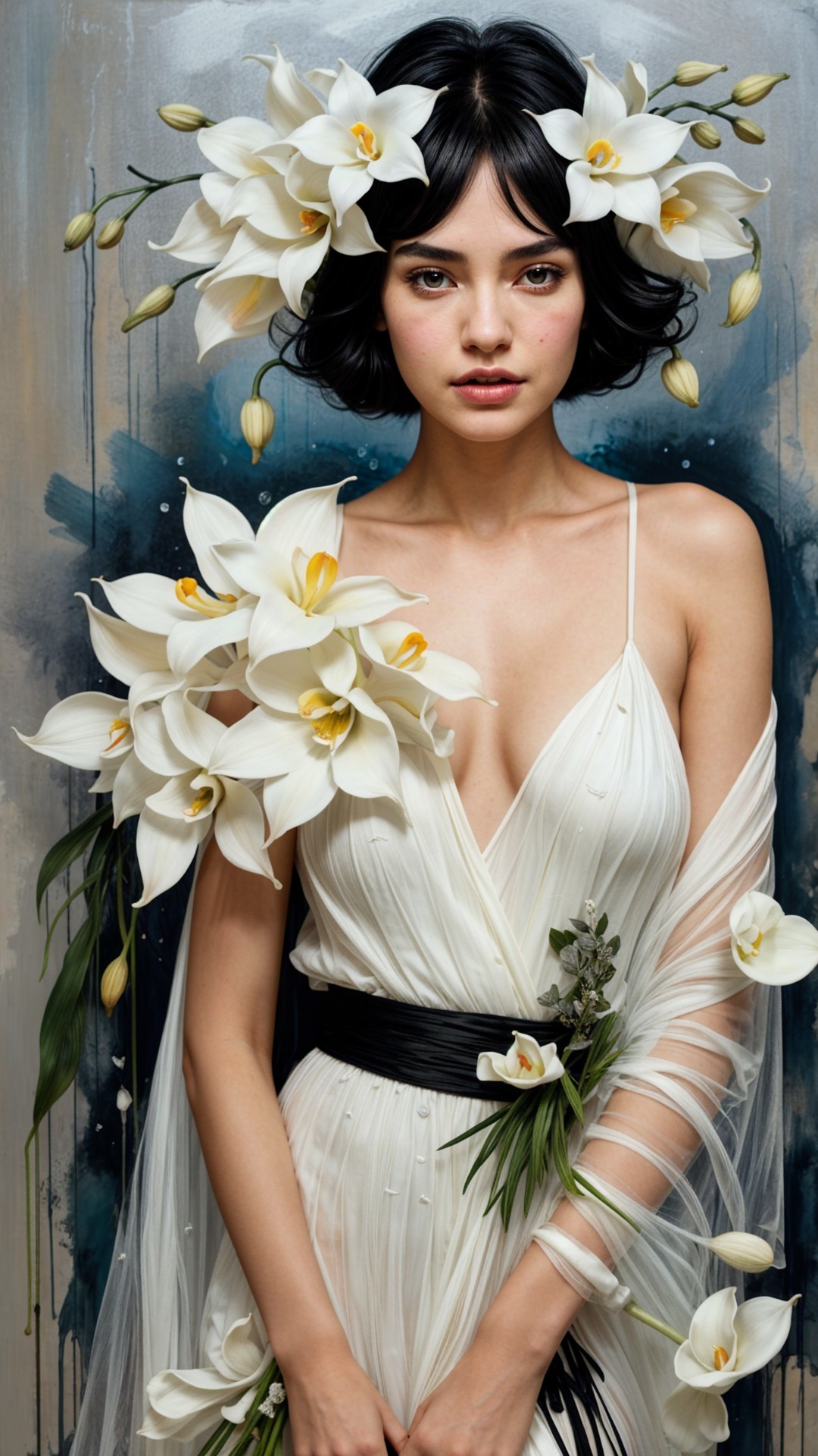 Modern Bridal Aesthetic with Orchids and Gown