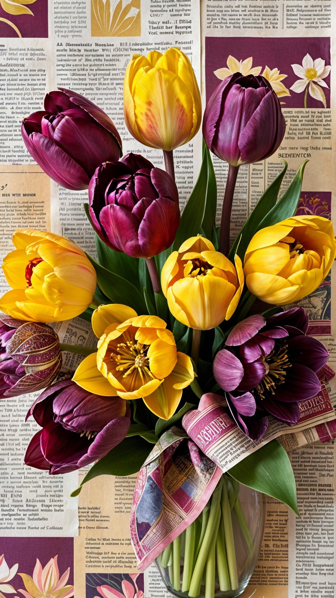 Vibrant Tulip Bouquet in Clear Glass Vase with Ribbon
