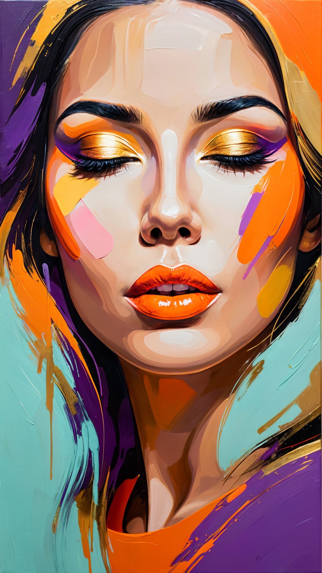 Vibrant Abstract Portrait of a Woman with Bold Makeup