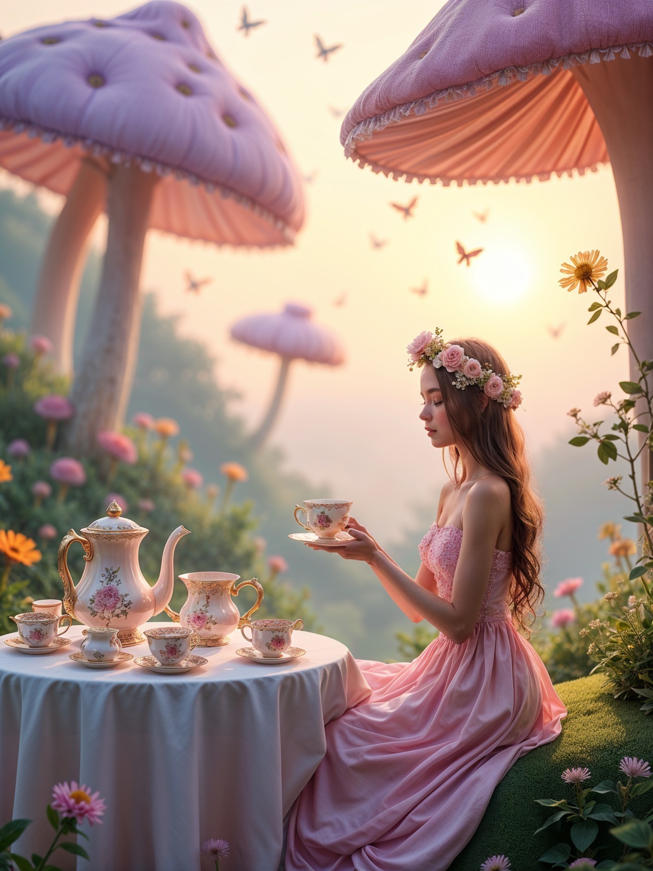 Whimsical Tea Party with Pastel Decor and Nature Elements