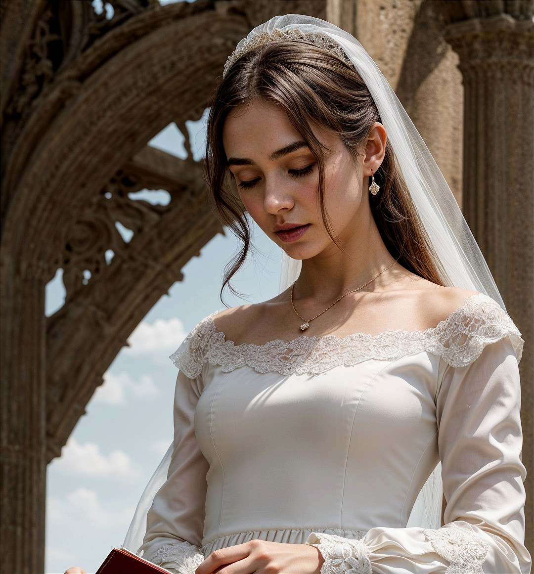 Serene Bride in Classic White Gown and Elegant Setting