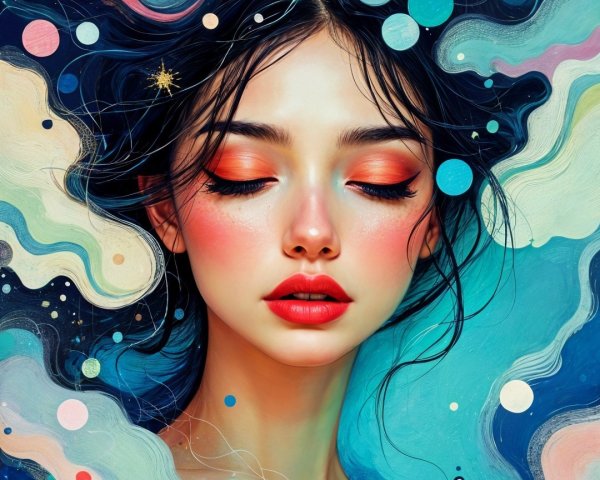 Portrait of a Young Woman with Abstract Color Patterns