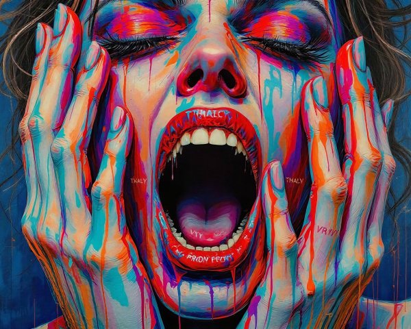 Hyper-realistic painting of a crying woman close-up