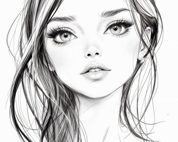 Black-and-White Portrait of a Young Woman with Hair