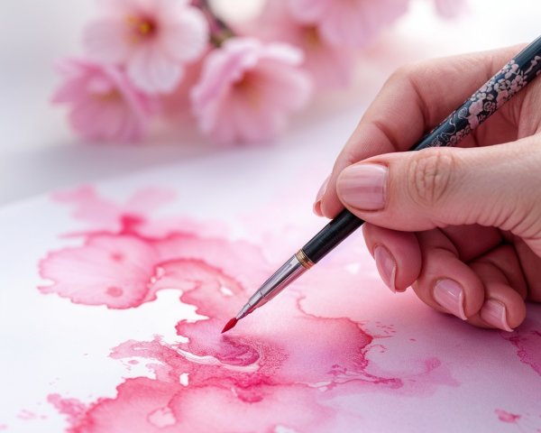 Abstract Watercolor Art with Cherry Blossoms Background