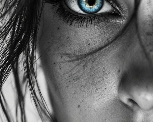 Close-Up of a Woman's Face in Black and White