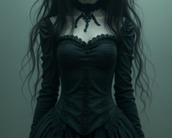 Haunting Figure in Dark Elegant Dress with Lace