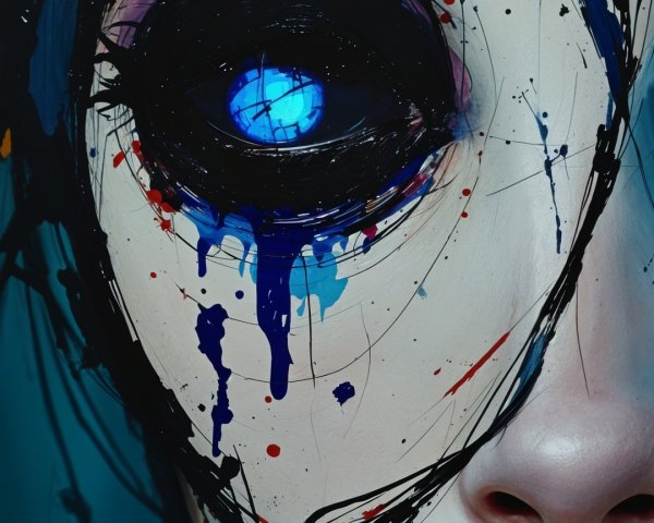 Stylized Abstract Face with Glowing Blue Eye