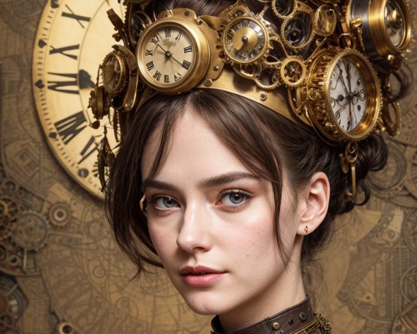 Steampunk-Inspired Headpiece with Clocks and Gears
