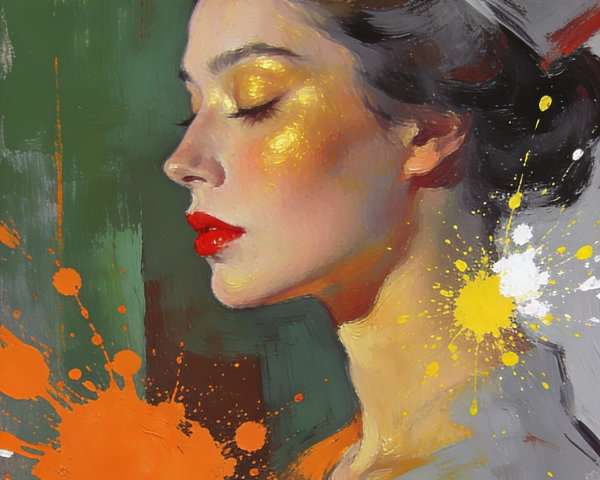 Vibrant Oil Painting of a Young Woman in Profile