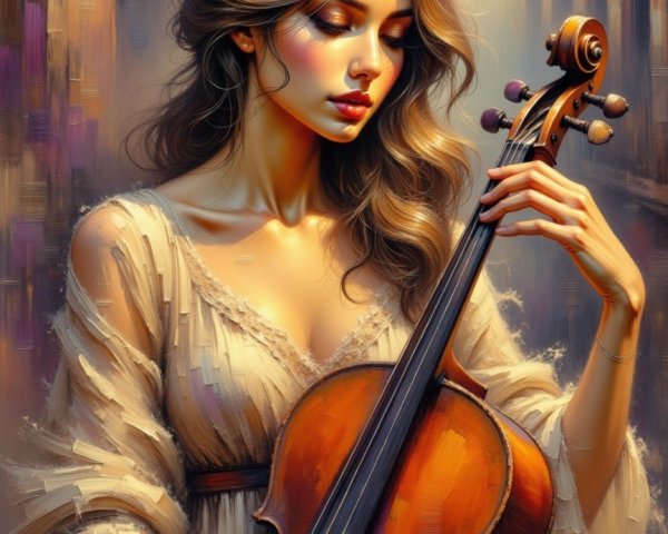 Young woman playing violin in elegant setting