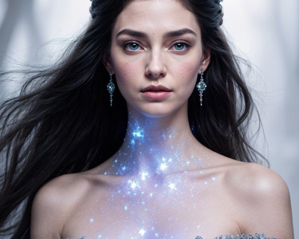 Mystical figure in a forest with shimmering crown