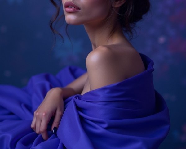 Woman in Purple Fabric with Floral Background