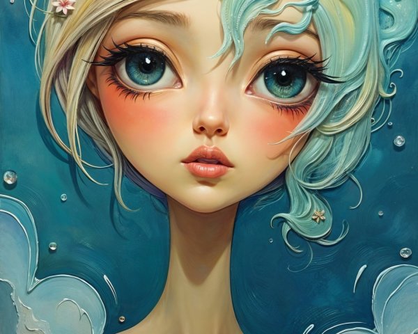 Whimsical Portrait of a Young Girl with Oceanic Elements