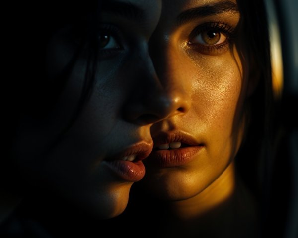 Close-up of a woman's face with dramatic lighting