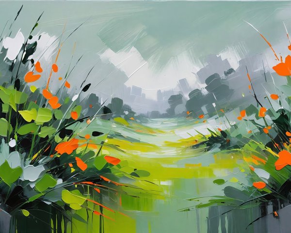 Abstract Expressionist Landscape with Impasto Brushstrokes