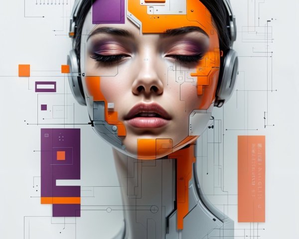 Futuristic Robotic Female Face with Geometric Design