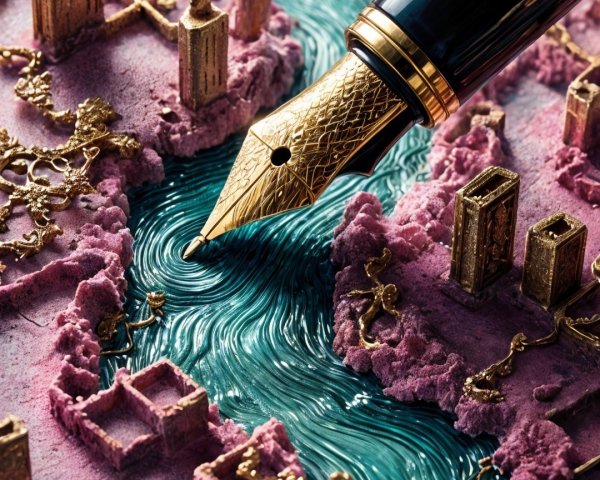 Vibrant Textured Landscape with Whimsical Cityscape