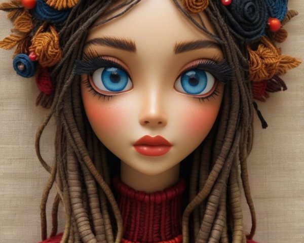Whimsical Doll with Blue Eyes and Braided Hair