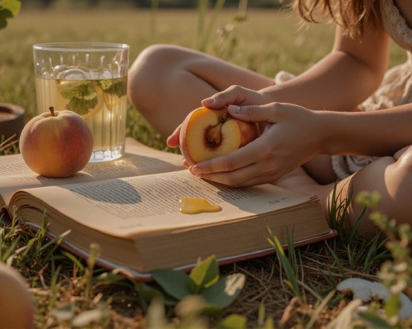 Child with Apple in Grassy Field on a Sunny Day