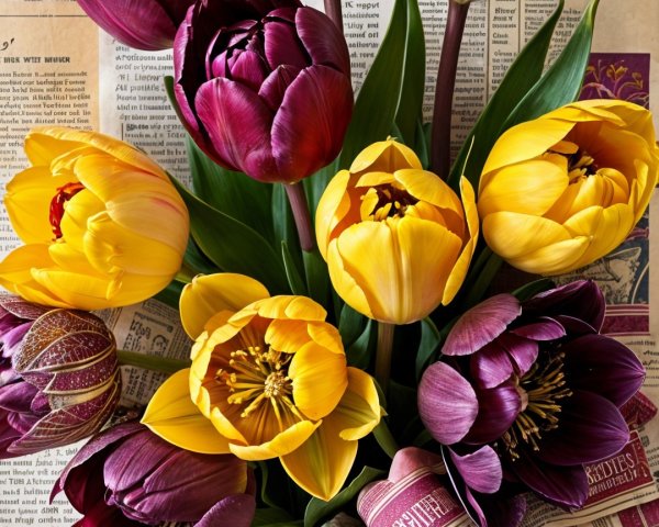 Vibrant Tulip Bouquet in Clear Glass Vase with Ribbon