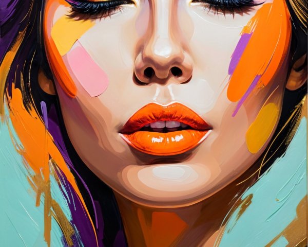 Vibrant Abstract Portrait of a Woman with Bold Makeup