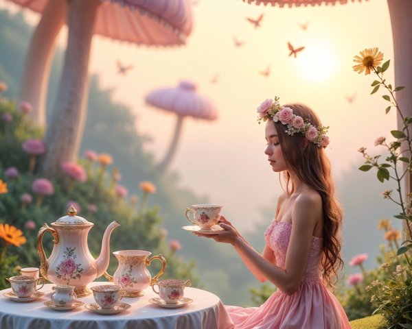 Whimsical Tea Party with Pastel Decor and Nature Elements