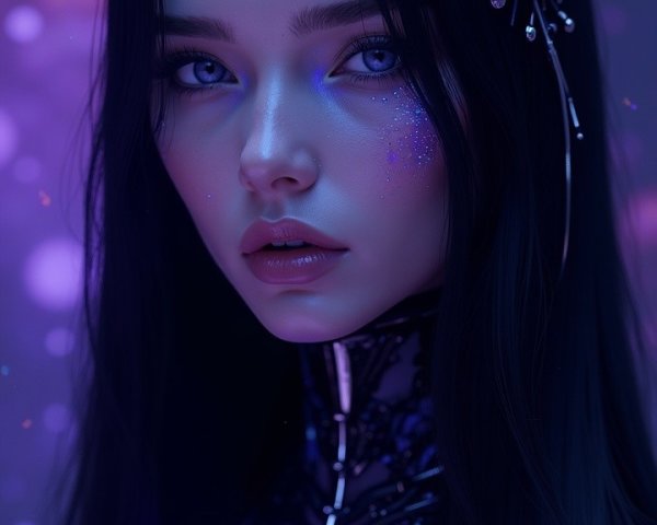 Portrait of a Young Woman with Black Hair and Blue Eyes