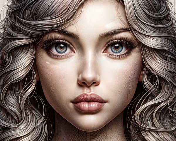 Hyper-realistic portrait of a young woman with silver hair