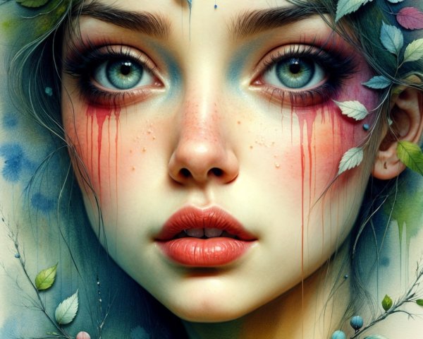 Portrait of a Young Woman with Nature Elements