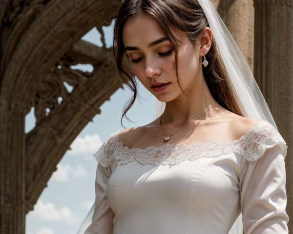 Serene Bride in Classic White Gown and Elegant Setting