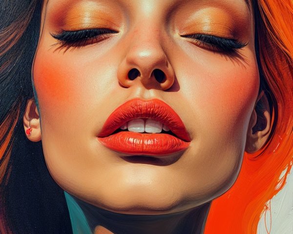 Portrait of a woman with vibrant orange hair and makeup
