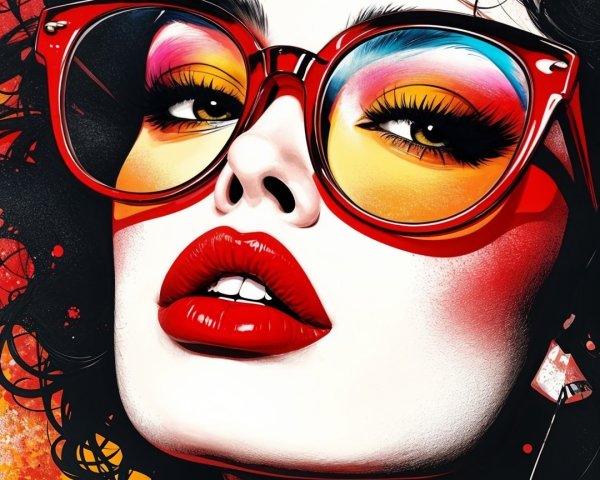 Portrait of a woman with curly hair and bold makeup