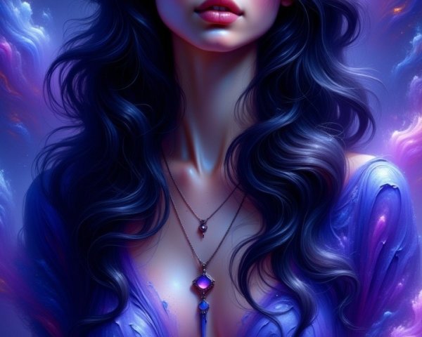 Mystical Portrait of a Young Woman in Purple Dress