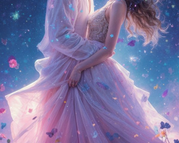 Couple Kissing in a Colorful Ethereal Landscape