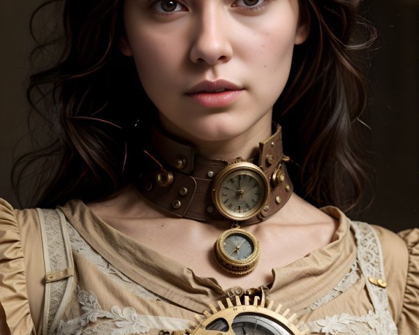 Steampunk-Inspired Young Woman in Vintage Setting