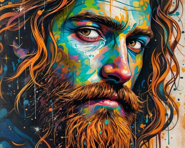 Colorful Abstract Portrait of a Man with Beard