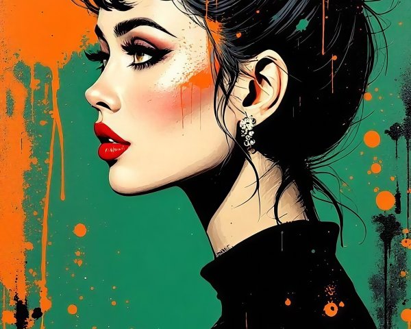 Profile of a Woman in Pop Art Style with Colorful Background