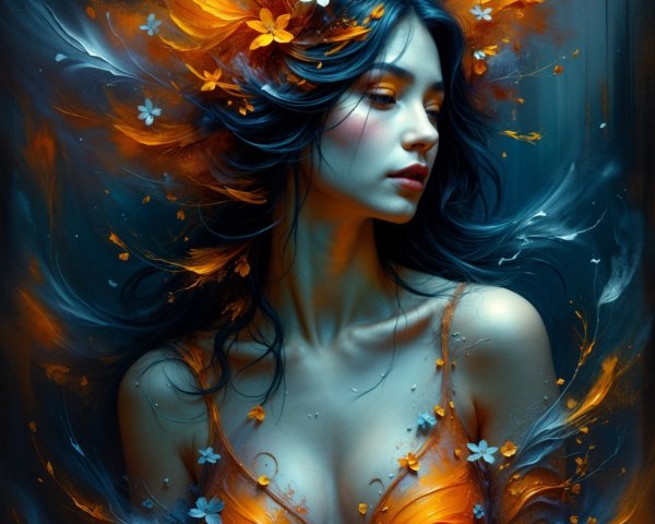 Portrait of a Woman with Flowers and Dreamy Backdrop