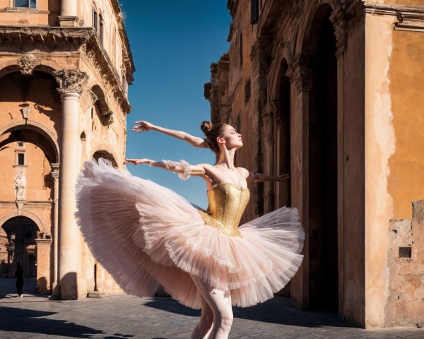 Ballet Dancer in Urban Setting with Historic Architecture