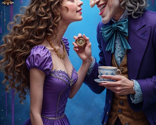 Whimsical Scene of a Woman and Eccentric Character